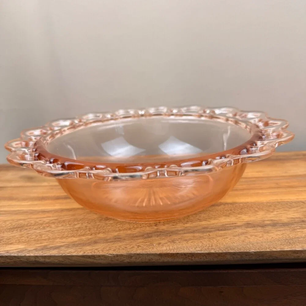Anchor Hocking Old Colony Lace Edge Pink Depression Glass Serving Bowl 10.5 Inch